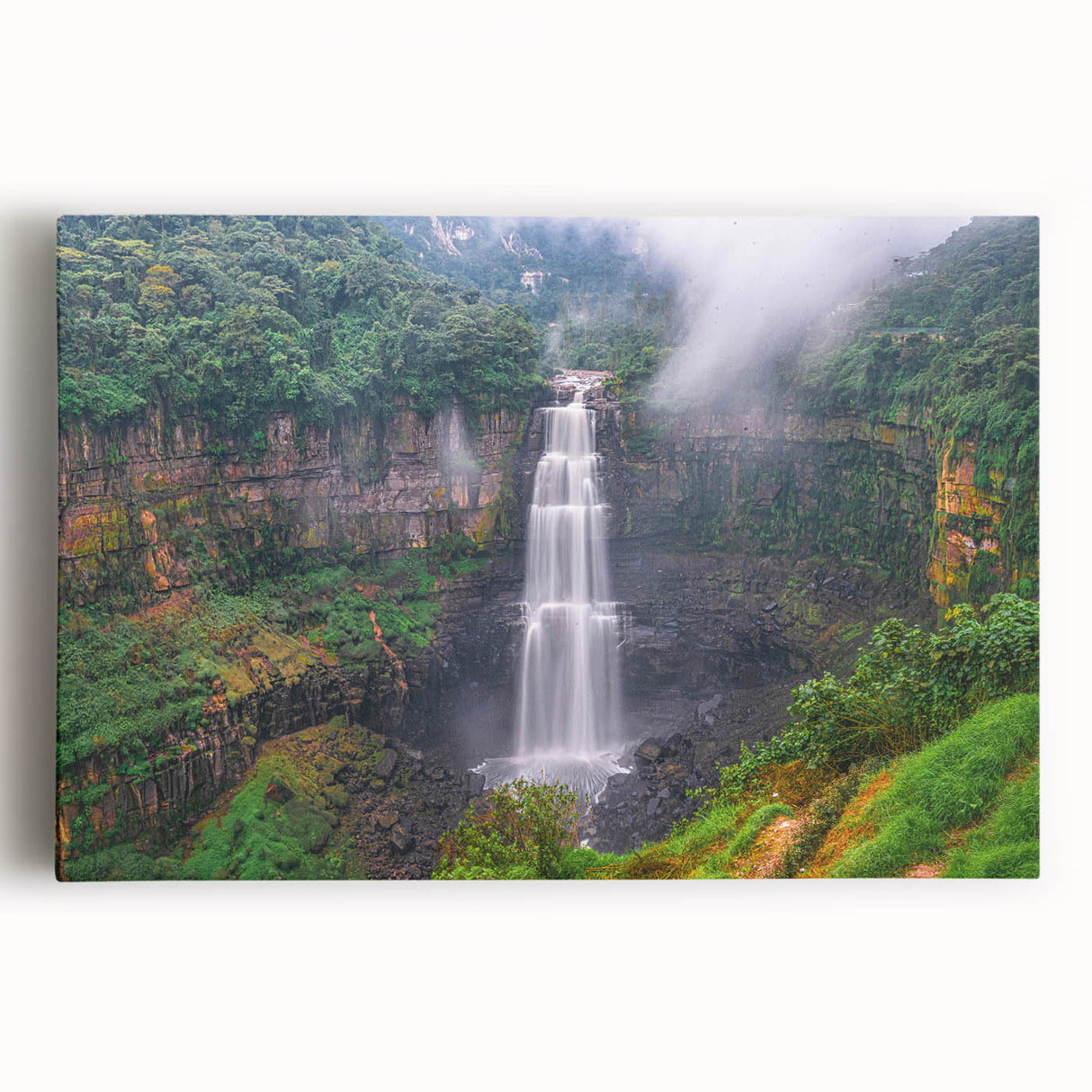Black and white stretched canvas of a Colombian landscape, ideal for kitchen wall art.