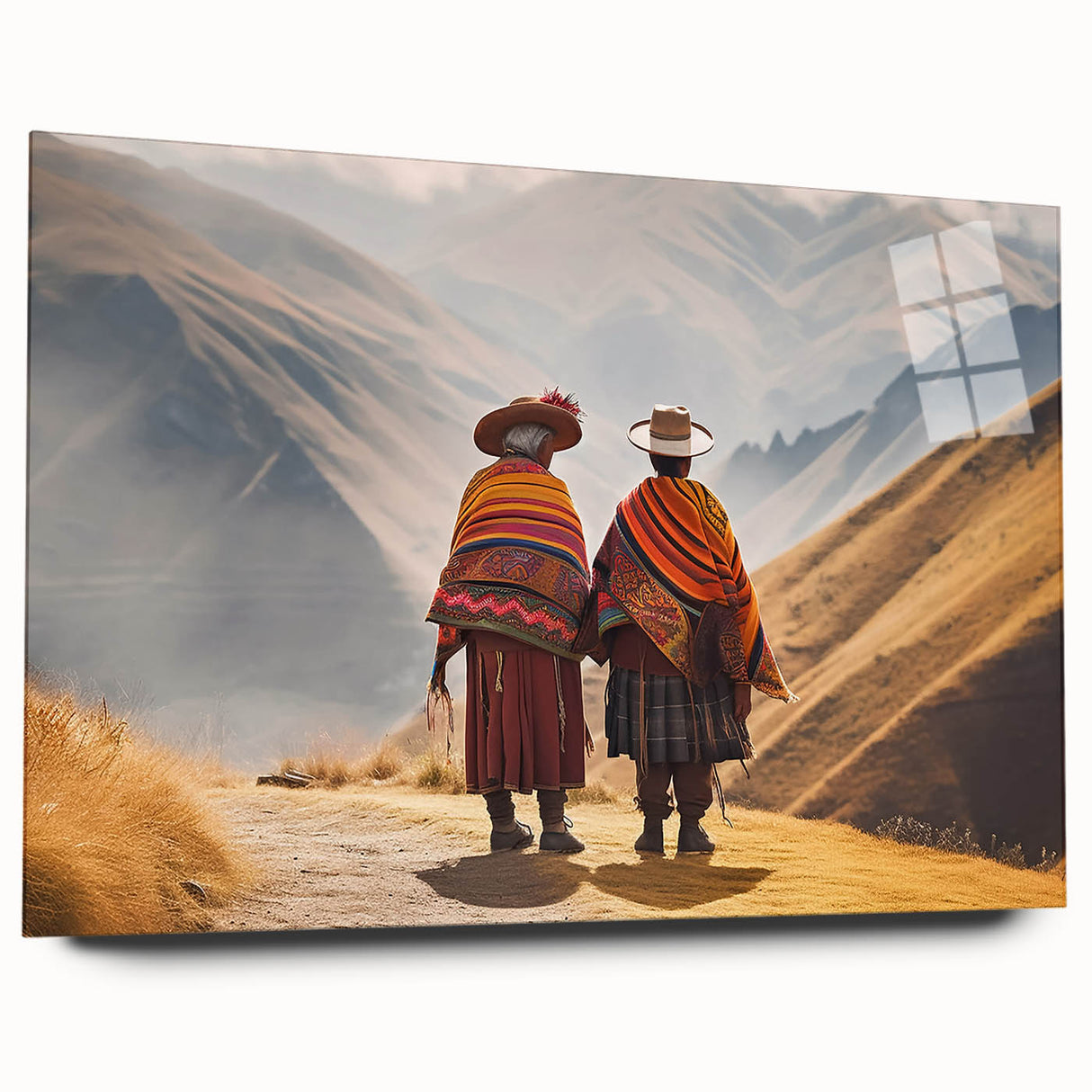 Large abstract wall art of a South American scenery in vibrant earth tones on acrylic glass.