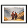 Abstract art print of a colorful South American scenery, in an extra large black frame, ideal for living room decor.