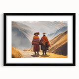 Abstract art print of a colorful South American scenery, in an extra large black frame, ideal for living room decor.
