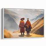 Vintage poster art of a colorful South American scenery on a large framed canvas, ideal for living room decor.