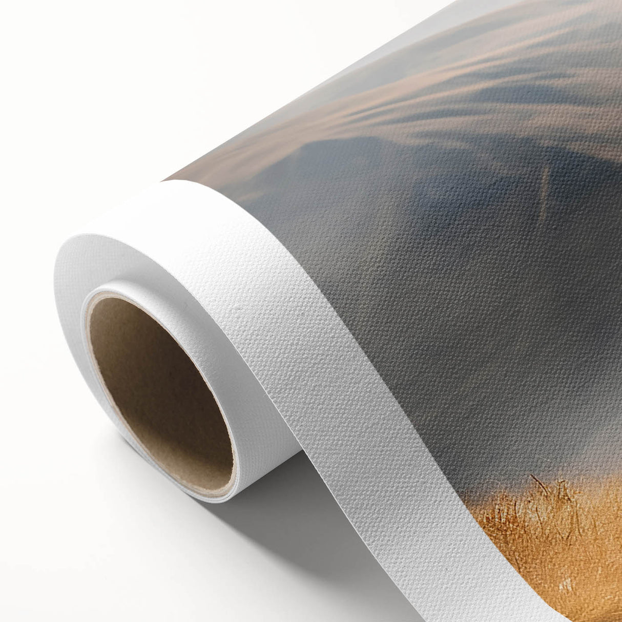 Art deco poster of a serene Peruvian landscape in soft earth tones on rolled canvas, ideal for nursery wall art.