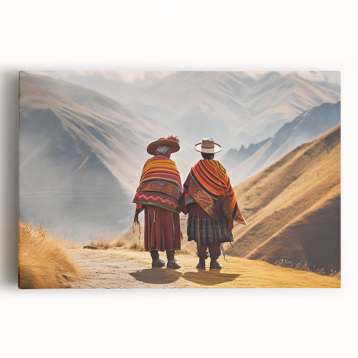 Black and white stretched canvas of a scenic Peruvian landscape, ideal for kitchen wall art.
