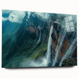 Large abstract wall art of a Venezuelan landscape in vivid blue and green tones, acrylic print.