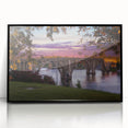 Large abstract wall art depicting Alabama scenery in muted earth tones, framed in black acrylic.