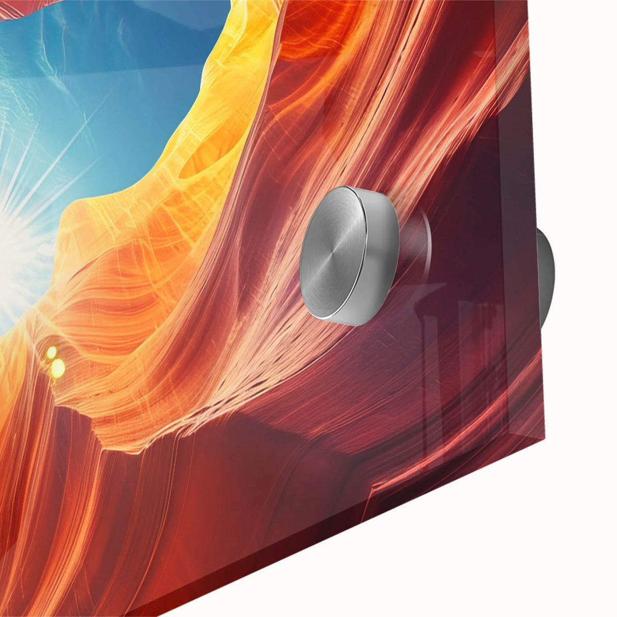 Large abstract depiction of Antelope Canyon in Arizona on acrylic glass, featuring earthy red and orange tones.
