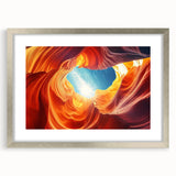 Abstract textured art print of Arizona's Antelope Canyon in silver frame, featuring earthy red and orange tones.