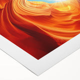 Art deco poster of Antelope Canyon in Arizona on rolled canvas, featuring earthy red and orange tones.