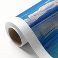 Art Deco style poster of Lake Tahoe with cool blue and white tones on rolled canvas, suitable for nursery wall art.