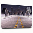 Acrylic print of Los Angeles skyline in muted gray and blue tones, suitable for bedroom or dining room decor.