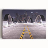 Black and white photo of Los Angeles skyline on large stretched canvas, ideal for kitchen wall art.