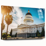 Acrylic print of a large abstract depiction of Sacramento scenery in muted earth tones.