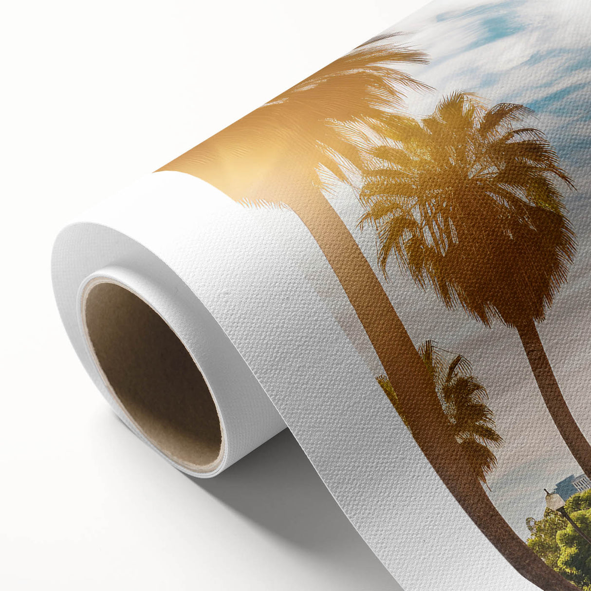Art Deco poster of Sacramento scenery on rolled canvas, featuring soft pastel shades, ideal for nursery wall art.
