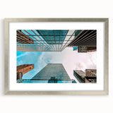 Textured art print of San Francisco skyline in muted gray tones on a framed mat, suitable for bedroom decor.