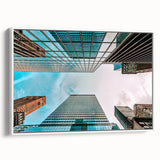 Vintage poster art of San Francisco skyline in colorful hues on a large framed canvas, ideal for living room decor.