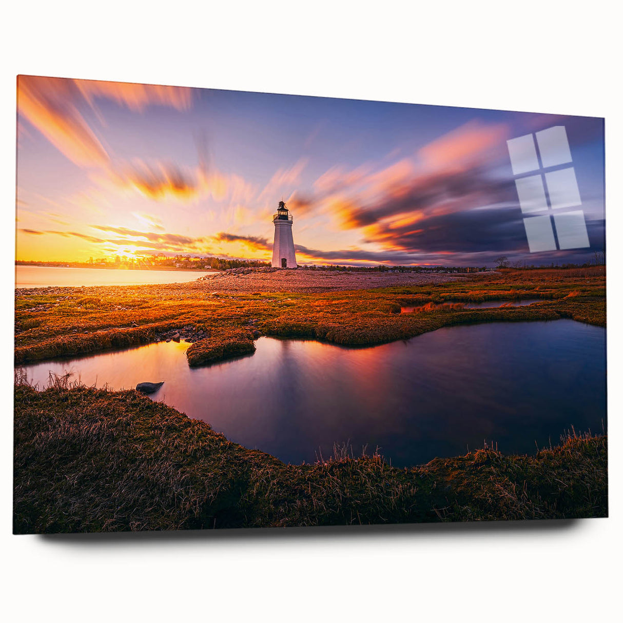 Large abstract wall art on acrylic glass depicting vibrant hues of a Connecticut scenery.