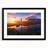 Extra large abstract art print of colorful, textured scenery, framed in black, ideal for living room decor.