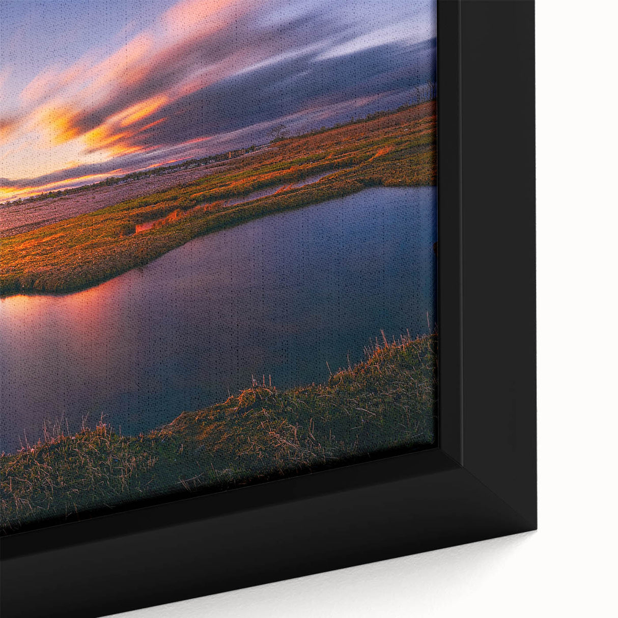 Extra large framed canvas featuring a textured depiction of a Connecticut scenery in black with colorful accents.