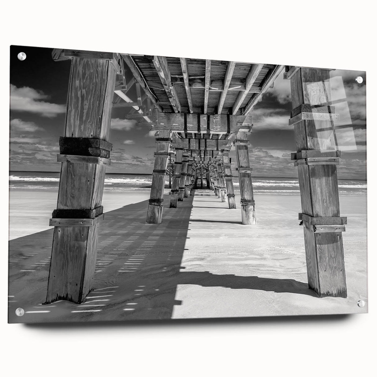 Acrylic print of Daytona scenery in muted blue and green tones, suitable for bedroom or dining room decor.