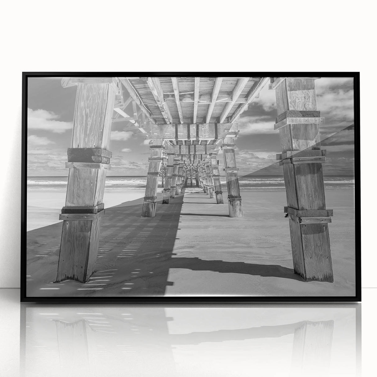 Large abstract wall art featuring a Daytona scenery in muted gray and black acrylic, framed.