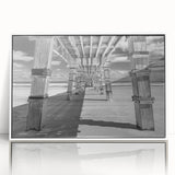Art deco poster of Daytona scenery in muted blue and white tones, framed acrylic, ideal for nursery wall decor.
