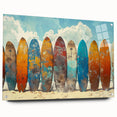 Acrylic print of a large abstract depiction of Kauai, Hawaii, in vibrant blues and greens.