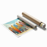 Extra large rolled print of Kauai, Hawaii, featuring vibrant green landscapes and floral elements.