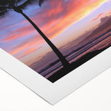 Art deco poster featuring a serene Maui landscape in cool blue and green tones on rolled canvas.