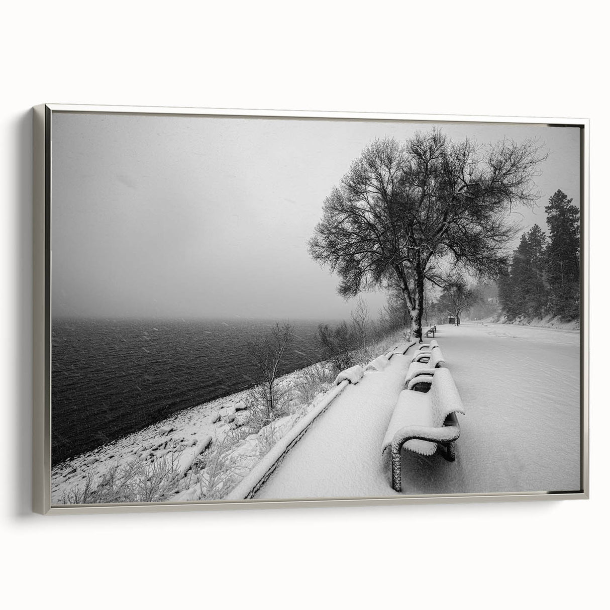 Framed canvas featuring a vintage-style Idaho landscape with colorful art elements and a black border.