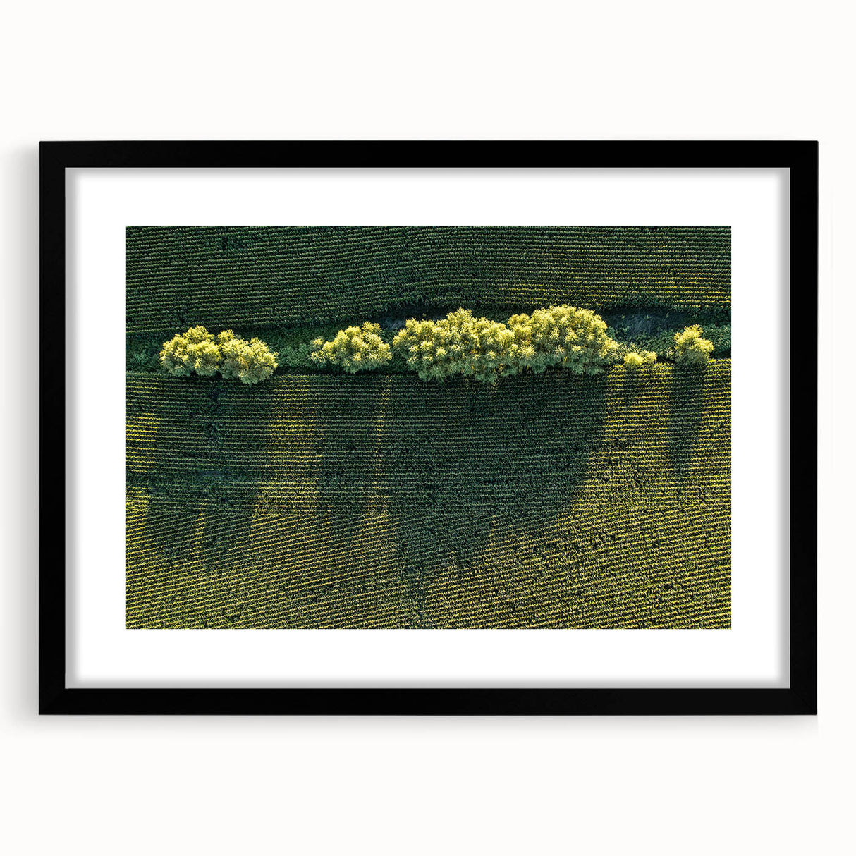 Extra large textured abstract art print of colorful Iowa scenery in a black frame, ideal for living room decor.