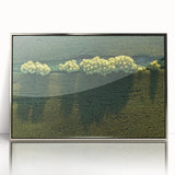 Mid-century modernist style Iowa scenery on a framed acrylic print, featuring silver hues, ideal for nursery wall art.