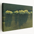 Side view of a stretched canvas depicting a serene Iowa landscape, in soft green and blue tones.