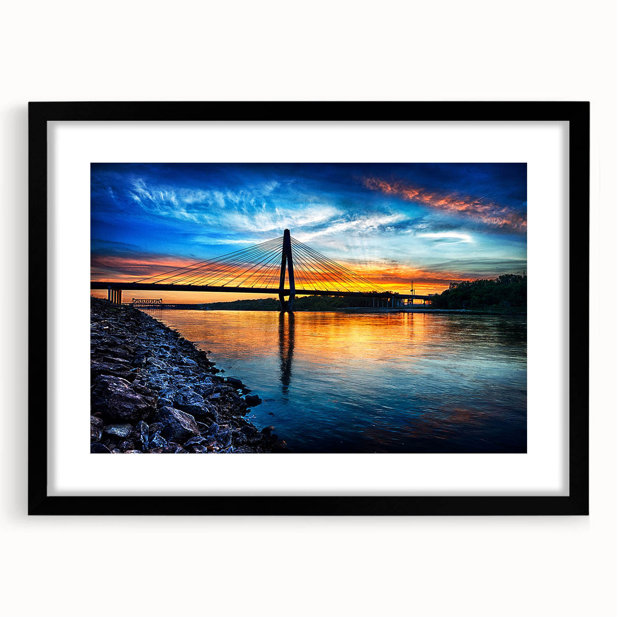 Extra large abstract art print depicting colorful, textured Kansas scenery on a black framed canvas.