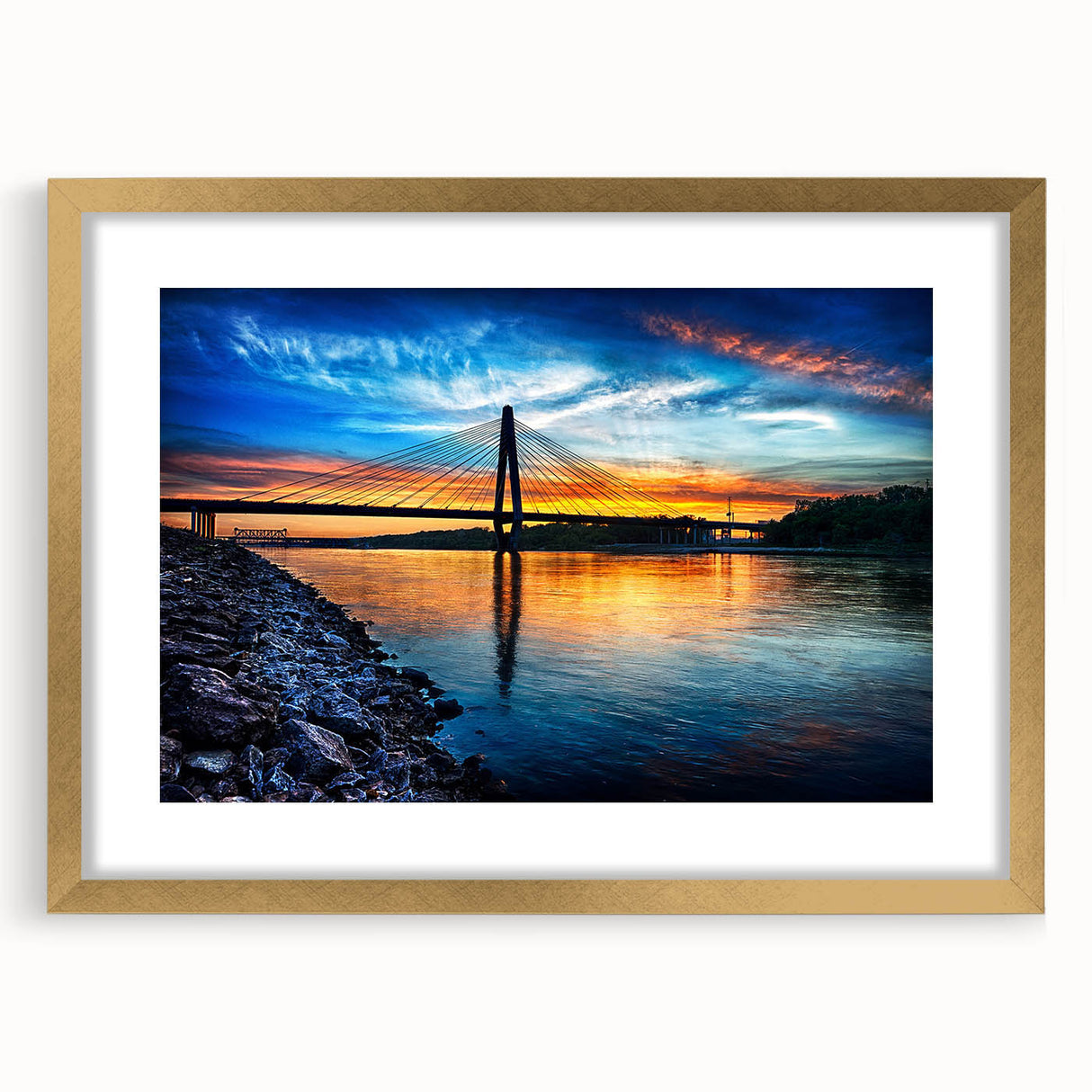 Extra large abstract art print depicting textured Kansas scenery in gold frame, ideal for living room decor.