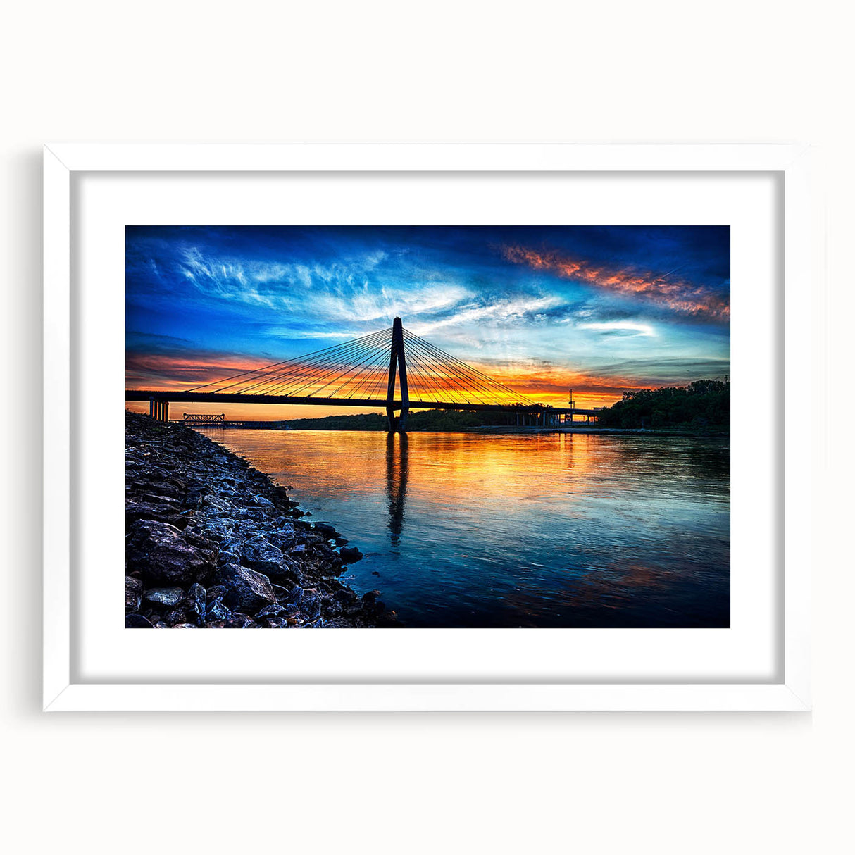 Abstract art print depicting Kansas scenery in muted earth tones, framed with a white mat, suitable for dining room decor.