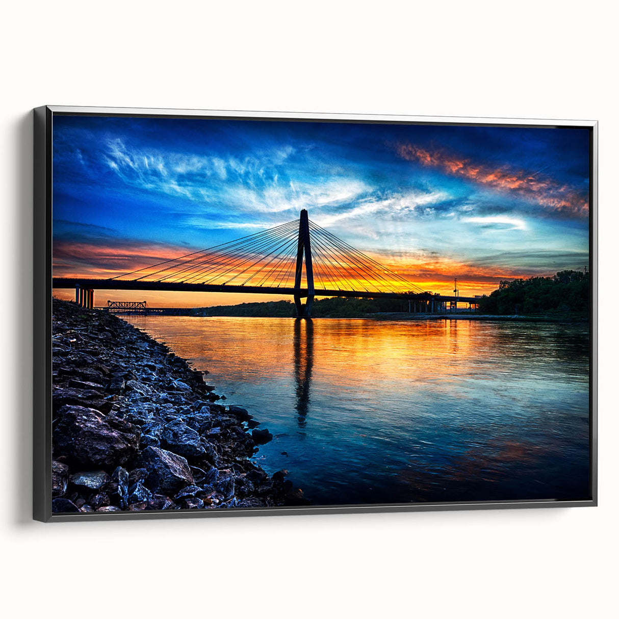 Black and white landscape art painting of a Kansas scene on framed canvas, suitable for bedroom wall decor.