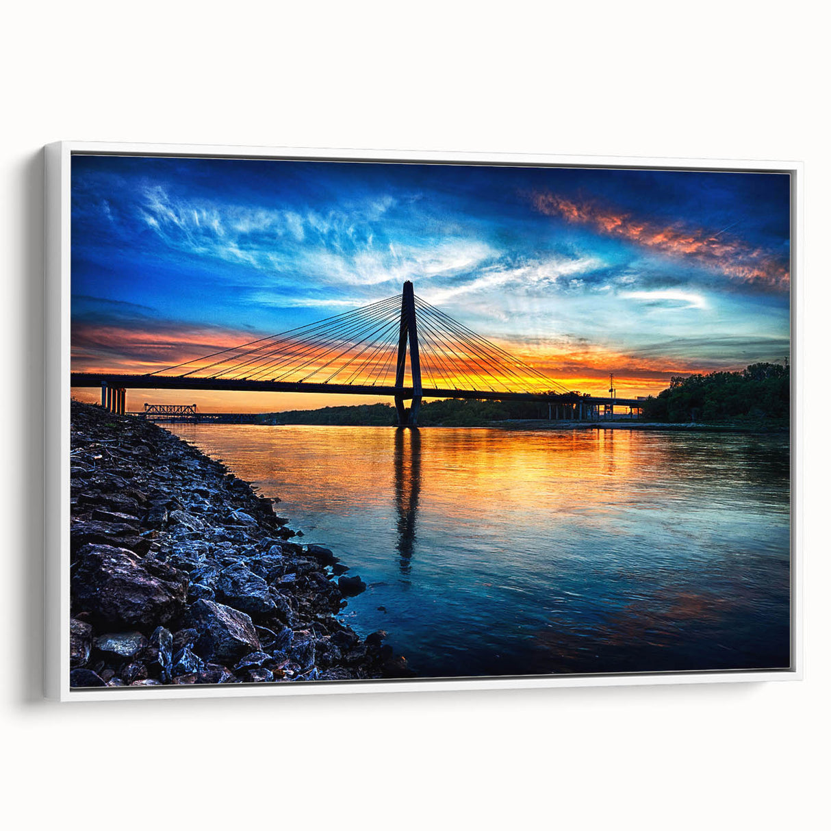 Vintage poster art of a Kansas scenery on a large framed canvas, featuring vibrant colors, ideal for living room decor.
