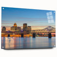 Acrylic print of a large abstract depiction of Kentucky scenery in cool blue and green tones.