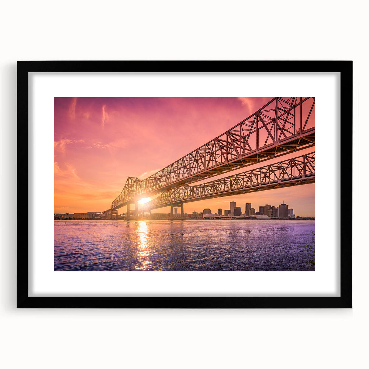 Abstract art print of a vibrant New Orleans scene in textured colors on a large framed canvas.