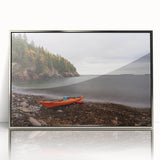 Acadia National Park scenery on framed acrylic, featuring silver hues in a mid-century modernist style.