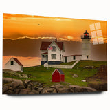Large abstract wall art featuring a serene Maine landscape in muted blues and greens, printed on acrylic glass.