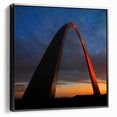 Black and white framed canvas of St. Louis skyline, ideal for bedroom wall decor.