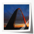 Rolled print of St. Louis skyline in muted blue tones, ideal for art wall dining room.