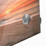 Large abstract wall art featuring soft, sweeping blue and gray tones on acrylic glass, ideal for dining room ambiance.