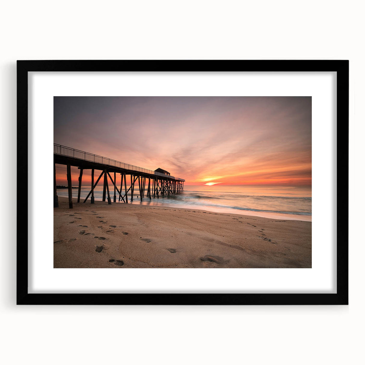 Colorful abstract art print of a textured New Jersey scenery in a black frame, ideal for living room wall decor.