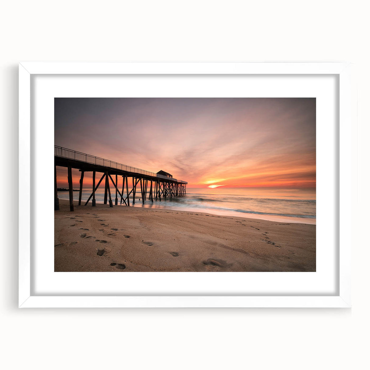Abstract art print of a New Jersey landscape in muted earth tones on a framed white mat, suitable for dining room decor.