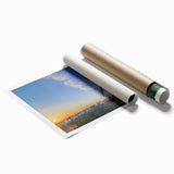 Extra large rolled print of Charlotte, North Carolina skyline in muted gray and blue tones.