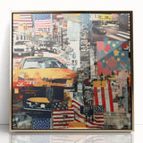 Large art print of Manhattan skyline in gold and black hues on acrylic, ideal for modern art wall decor.