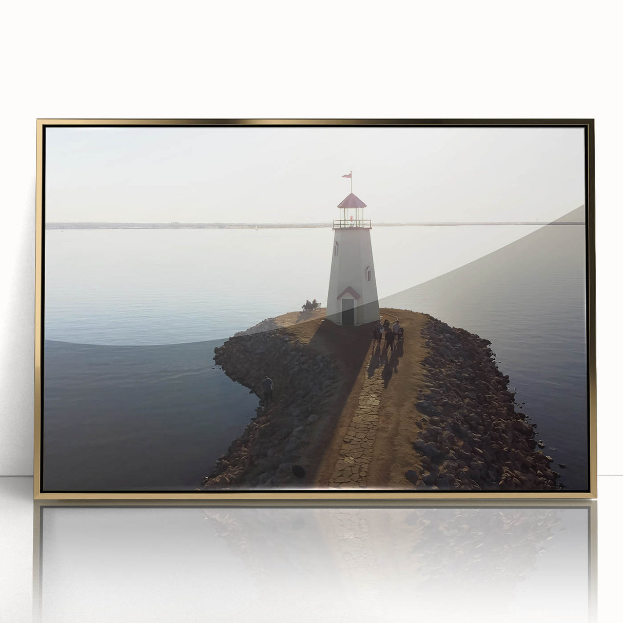 Mid-century modernist art of Oklahoma scenery in muted gold tones on framed acrylic, suitable for nursery wall decor.