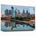 Acrylic print of a large abstract depiction of Pennsylvania scenery in blue and green tones.